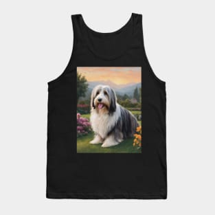 Cute Bearded Collie In Garden Art Painting Tank Top